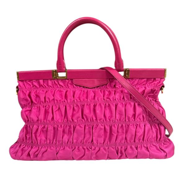 新品　PRADA ピンク プリーツ ハンドバッグ　プラダ　革　ナイロン　レザー PRADA（プラダ） ギャザーバッグ ショルダーバッグ ナイロン B2803Z