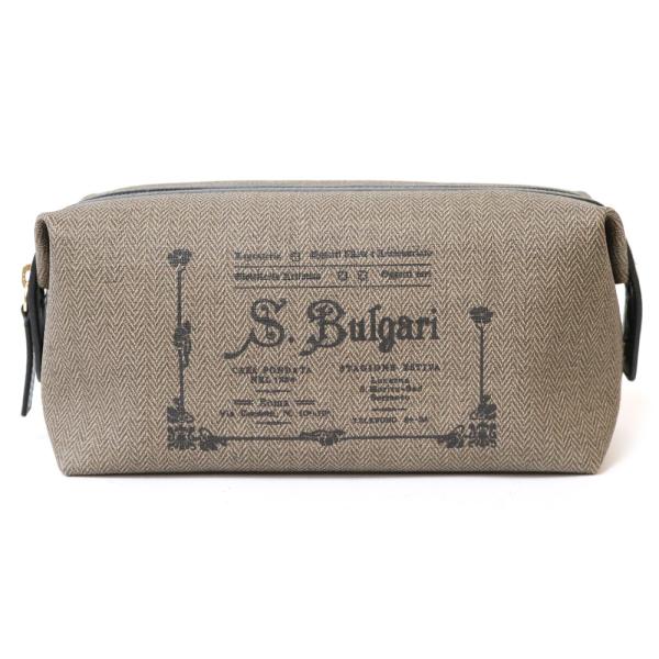 BVLGARI ブルガリ ポーチ コスメポーチ レザー ブラウン ベージュ 中古