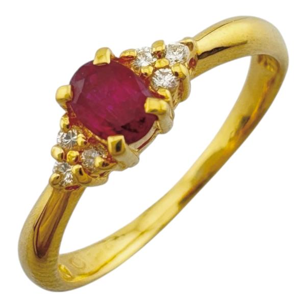 リング 指輪 9号 18金 K18イエローゴールド ルビー レディース 中古 美