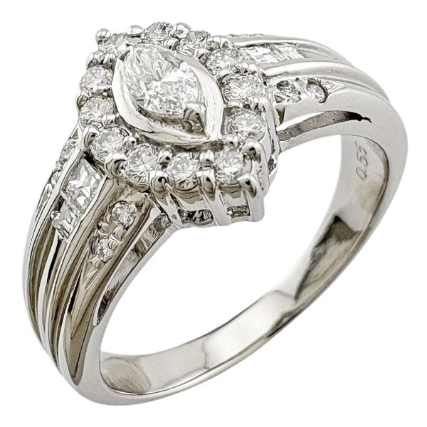 ★ Pm 天然ダイヤ 昭和レトロ 17号 指輪 プラチナ Pt リング 指輪 17号 Pt900プラチナ ダイヤモンド レディース 中古