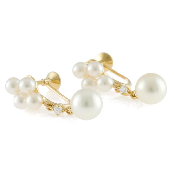 MIKIMOTO ミキモト K18 イヤリング パール ダイヤモンド スイング