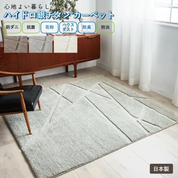 ≪秋冬インテリア＊25%OFF≫ハイドロ銀チタン ラグ 200×250cｍ 3畳 ハウスダスト 花粉 抗菌 防臭 防ダニ 防炎 ナイロン 床暖房対応 タフテッド 上質 ふわふわ