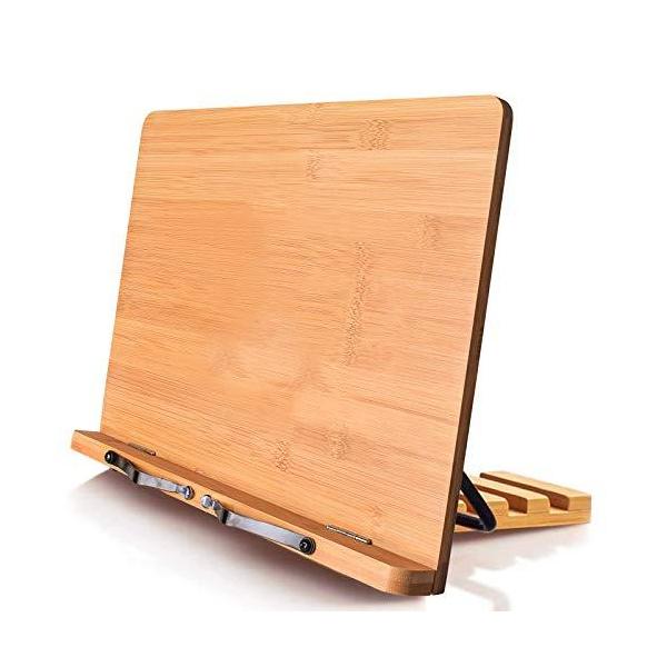 ブックスタンドXL大サイズ 竹製 書見台 調整可能な折り畳み式ブックホルダー 教科書、ミュージックブック、レシピブック用