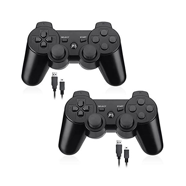 PS3 コントローラー ワイヤレス ゲームパッド Bluetooth 振動機能 PS3 ワイヤレスコントローラー 2個セット ブラック