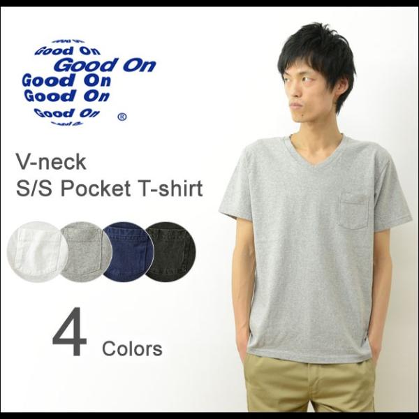 Good On グッドオン アメリカ製 Ｖネック 半袖 ポケット Tシャツ メンズ MADE IN USA 無地 厚手 ポケT ピグメント 染め アメカジ ヘビーウェイト GOST1408