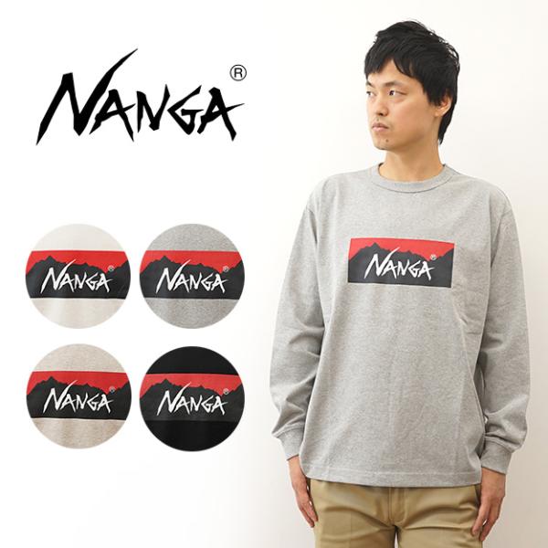 NANGA ナンガ ロンT 長袖 Tシャツ メンズ エコハイブリッド ボックスロゴ ロングスリーブ オーバーサイズ ビッグシルエット 大きい サイズ ストリート 黒 1G299