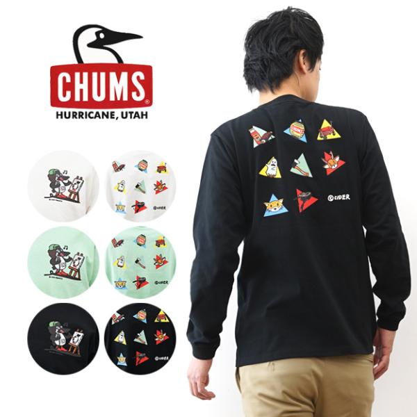 CHUMS チャムス 長袖 Tシャツ ロンT かせきさいだぁ アラカルト2 ブラッシュド メンズ アメカジ アウトドア コラボ ペンギン ロゴ ブランド 白 黒 CH01-2637