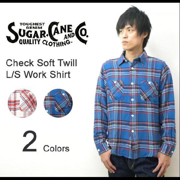 SUGAR CANE ソフトツイルチェック ワークシャツ 長袖 L SUGAR CANE CANE（シュガーケーン） ソフトツイル チェック