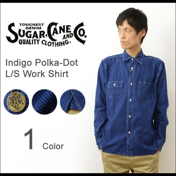 SUGAR CANE シュガーケーン インディゴ染め ポルカドット柄 長袖