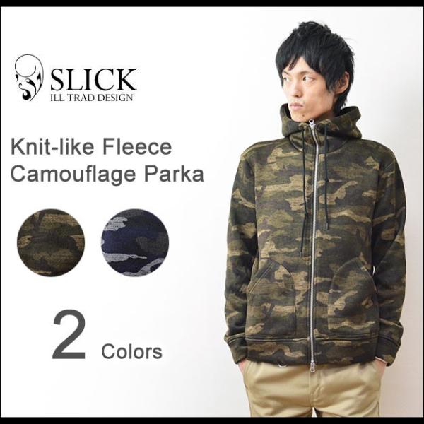 SLICK（スリック） ニット フリース カモフラ パーカー メンズ ジップ
