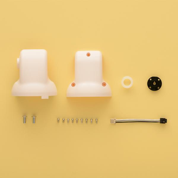 「週刊鉄腕アトムを作ろう!」第23号のパーツセットです。セット内容:左肩カバー(A)、左肩カバー(B)、ハーネスローラー、サーボホーン、M3×8ミリビス×2本(青色袋)、M2×4ミリビス×8本(赤色袋)、サーボモーター用ハーネス45ミリ(I...