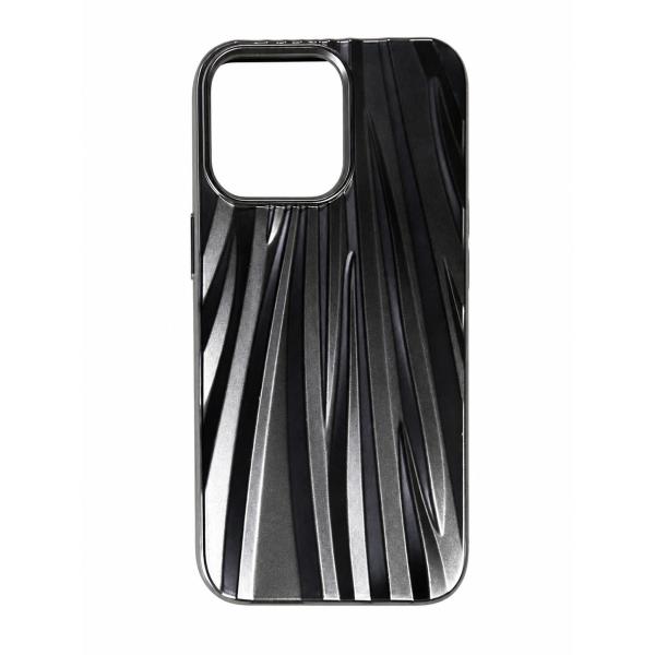 iPhone 13 Pro用 しわ加工 サテンテクスチャ スマホケース ブラック系