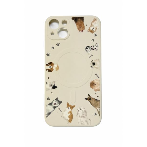 iPhone 13用 犬柄 液体シリコンケース マグネットリング付き