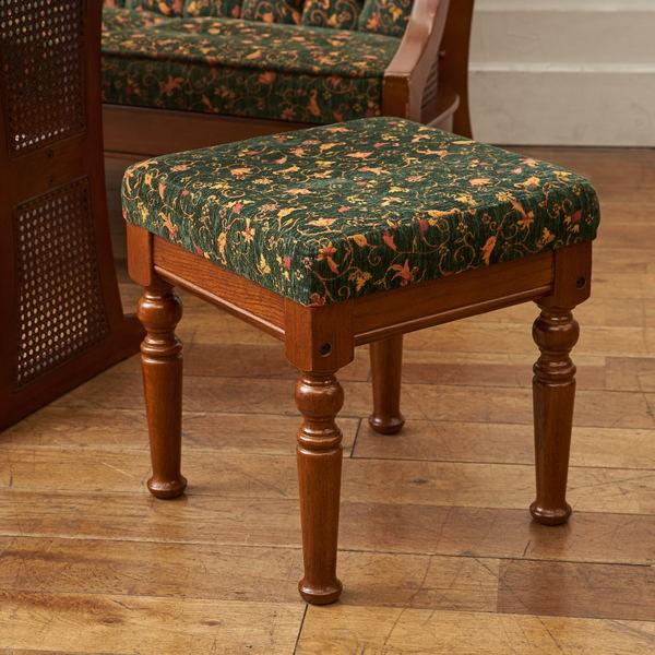 三越家具 ブルージュ スツール 緑 花唐草 オーク材 英国カントリー調
