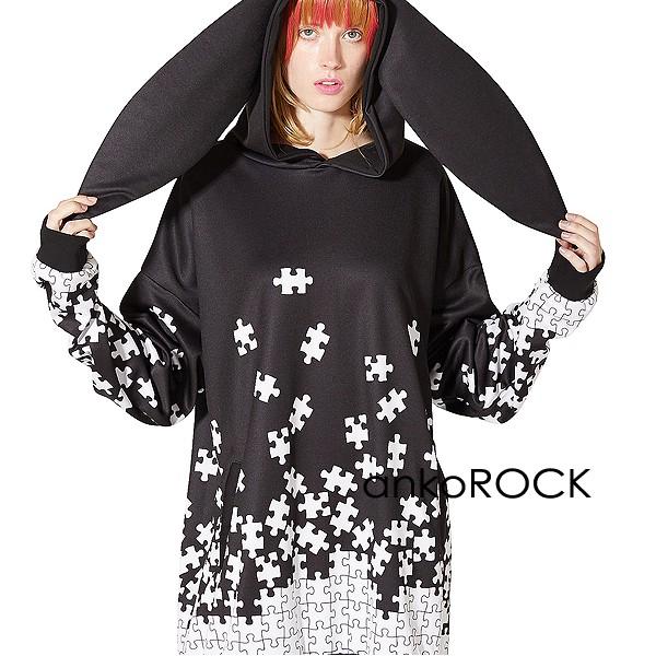 Ankorock アンコロック パーカー メンズ プルオーバー レディース ユニセックス うさ耳 ウサ耳総柄 プリント ビッグシルエット パズル Art6809 Ankorock 通販 Yahoo ショッピング