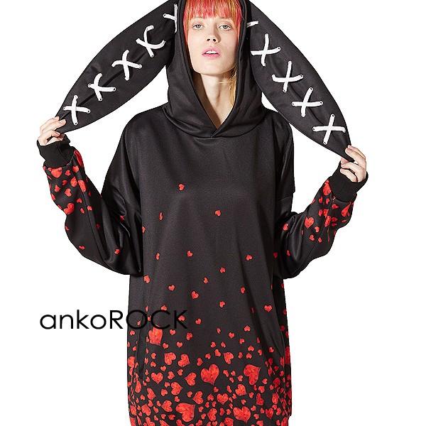 Ankorock アンコロック うさ耳 パーカー メンズ レディース ユニセックス プルオーバー 長袖 ロング丈 ビッグシルエット ハート Art7486 Ankorock 通販 Yahoo ショッピング
