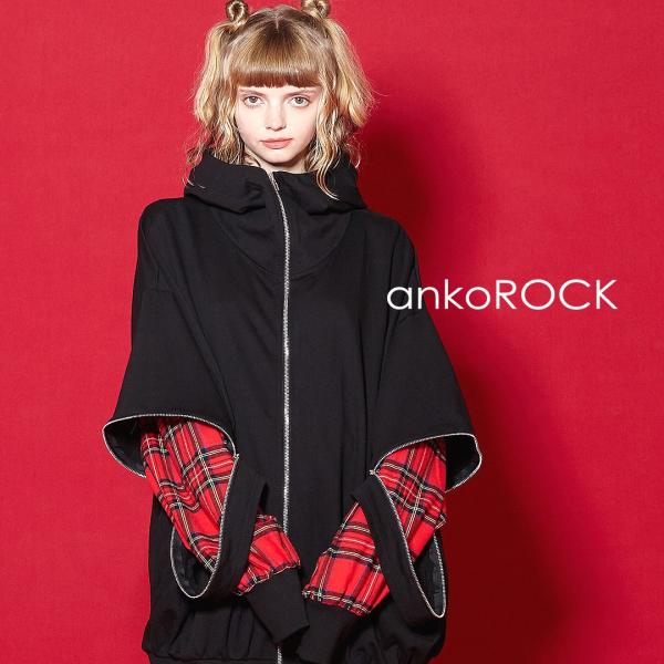 【ankorock】長袖パーカー　リーフピースプリント　黒　アンコロック ankoROCK アンコロック メンズ レディース ユニセックス