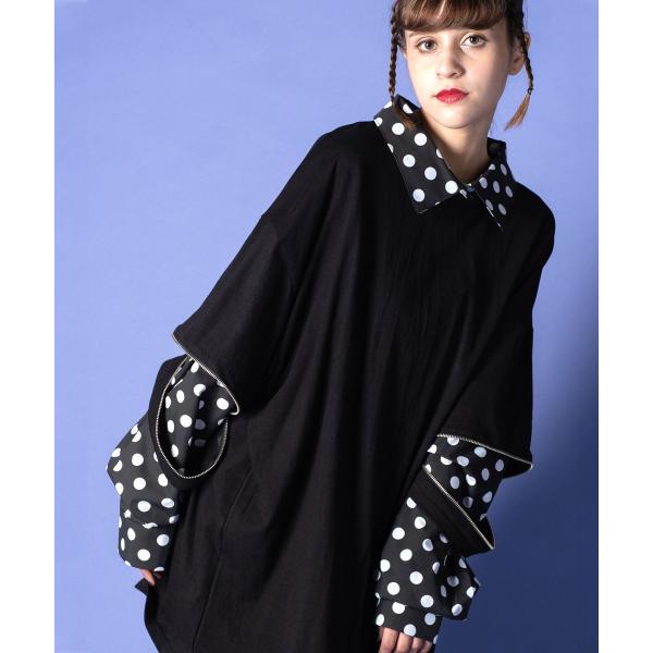 ankoROCK オープンジップフェイクレイヤードットシャツカットソー