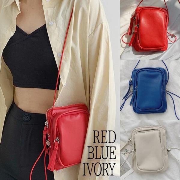 ポシェット ミニ ショルダーバッグ フェイクレザー レッド ブルー