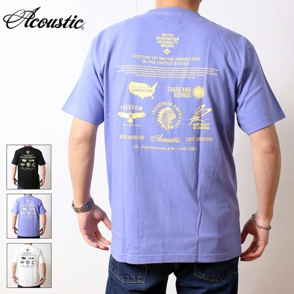 Acoustic アコースティック Tシャツ 半袖 メンズ ブランド 2025年 春 夏 厚手 バックプリント デザイン 丸胴 ヘビーウェイト アメカジ (66-ac25210)