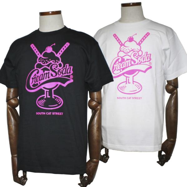 クリームソーダ（CREAM SODA） CS ストローTシャツ ブラック/ホワイト
