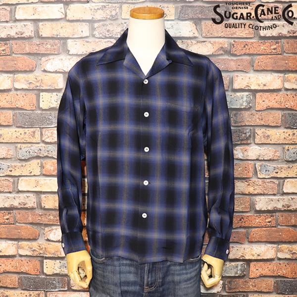 SUGAR CANE シュガーケーン RAYON OMBRE CHECK OPEN SHIRT NAVY 