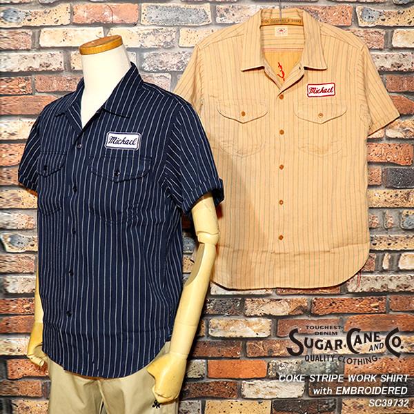 SUGAR CANE シュガーケーン COKE STRIPE WORK SHIRT with EMBROIDERED