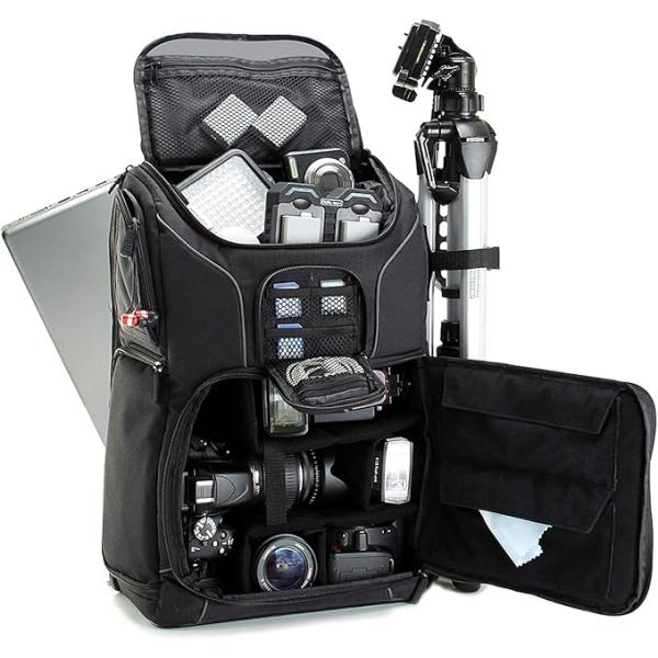 USA Gear カメラバッグ 撮影が楽になる リュック 26L 大容量 15.6インチPC収納 グレー 一眼レフ ミラーレス対応 サイドアクセス 三脚取付