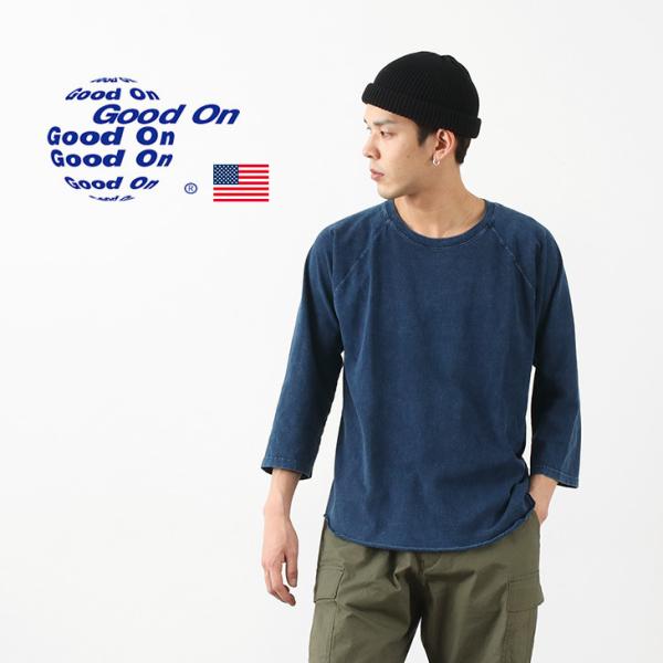 大放出セール GOOD ON グッドオン 別注 ハーフスリーブ ヘビー レトロ ヘンリーネック Tシャツ メンズ トップス 日本製 GOODON 後染め ラグランTee L 水色 無地 7分袖