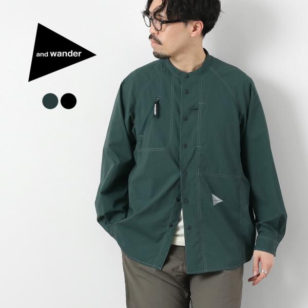 and wander（アンドワンダー） ストレッチ リップ バンドカラーシャツ