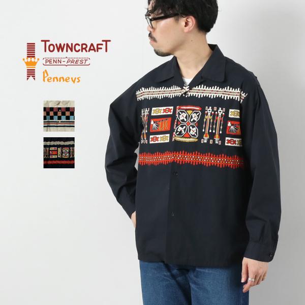 TOWNCRAFT（タウンクラフト） プリント ロングスリーブ ループカラー