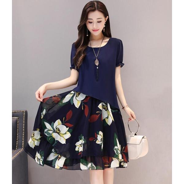 可愛いワンピース 春夏新作 デートワンピース ラウンドネック半袖ゆったり花柄切り替え不規則裾 ワンピース Buyee Buyee 日本の通販商品 オークションの代理入札 代理購入