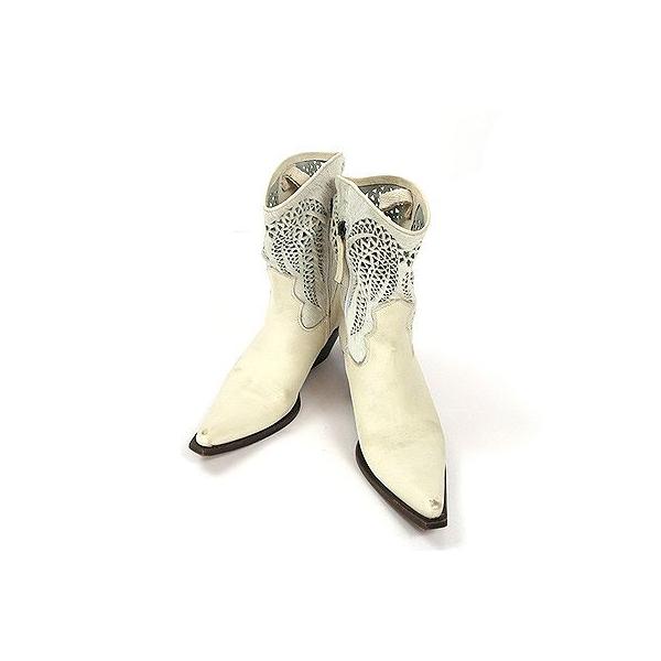 ブッテロ（BUTTERO）白ハラコ×レザーウエスタンブーツ /【Buyee 