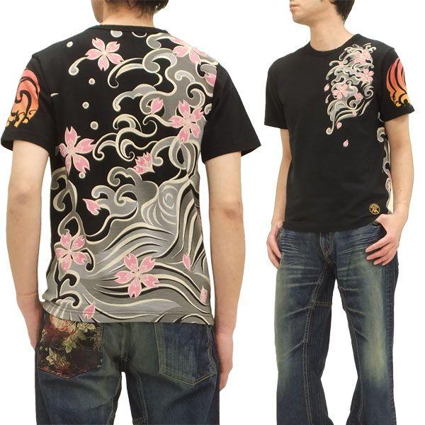 備中倉敷工房 和柄 半袖tシャツ 日の丸波桜柄 黒 新品 Black 服の福助商店 通販 Yahoo ショッピング