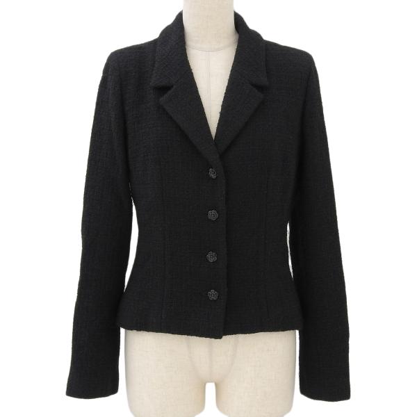 CHANEL ブラックツイードジャケット 40 CHANEL（シャネル） ツイード ジャケット 02C ウール×アンゴラ