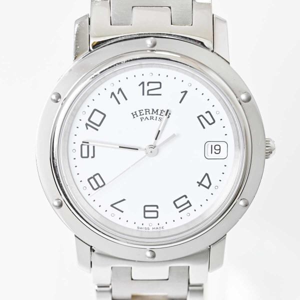 7871☆エルメス HERMES クリッパー CL6.710 SS デイト メンズ クォーツ