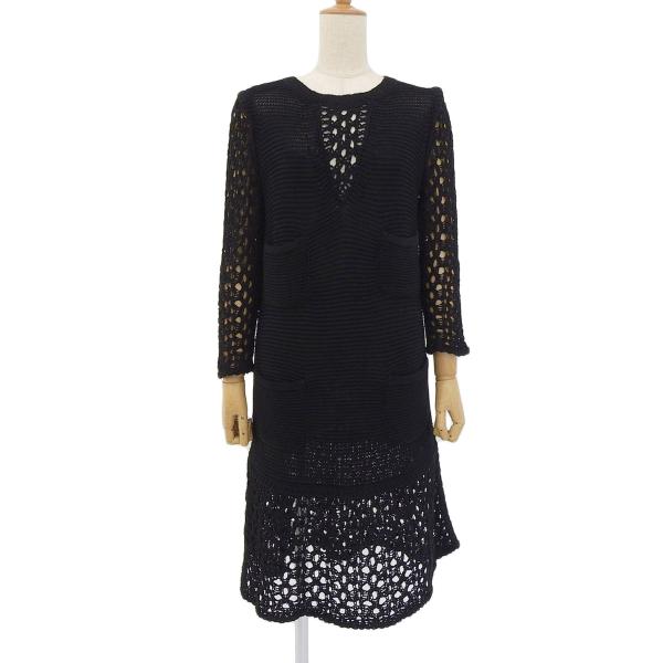 CHANEL ニットワンピース シャネル CHANEL ニットワンピース コットン 黒 40 レディース 8676
