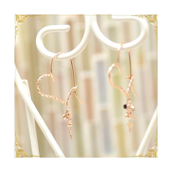 K18PG（18金ピンクゴールド）：ピアス：ハート：フープタイプ : pe016 