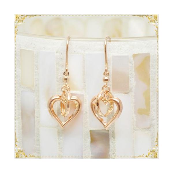 K18 18金 18k フックピアス ピンクゴールド ハート　ペア♡② K18 18金 18k フックピアス ピンクゴールド ハート ペア♡②