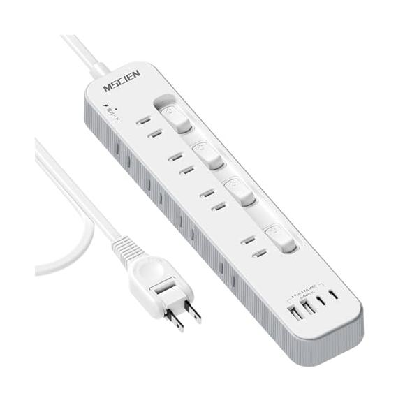 Mscienエムサイン 電源タップ usb付き 延長コード2m コンセントタップ 8個AC口 USB-A/Type-C 各2個口 個別スイッチ付き テーブルタップ たこあしコン