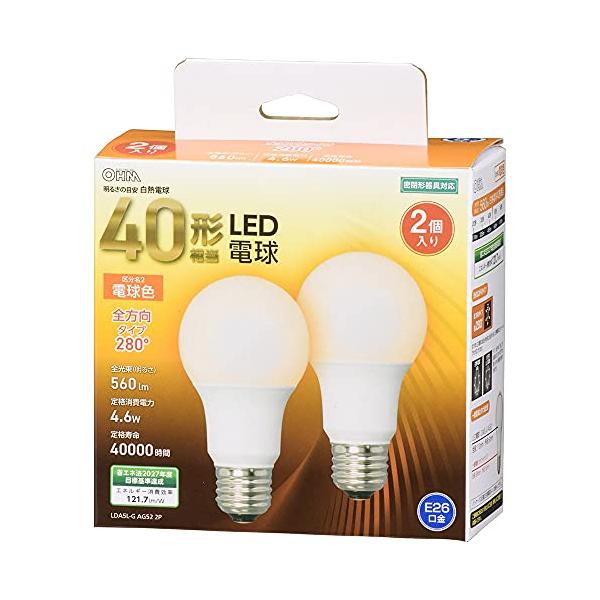 オーム(OHM) LED電球 E26 40形相当 電球色 全方向 2個入 オーム電機 LDA5L-G AG52 2P 06-4704