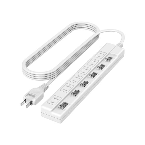 エムサインMscien 延長コード 3m 6個口 電源タップ スイッチ付き 雷ガード 壁掛け おしゃれ 卓上 ほこり防止 個別スイッチ コンセント たこあしコン