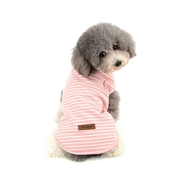 RANPHY縞柄ペット服 柔らかい Ｔシャツ 愛犬 小型犬 可愛い半袖 タンクトップ 両足のペット服 春夏プルオーバー 犬用 わんこ服 通気 散歩 お出かけ