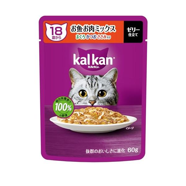 他サイト： カルカン パウチ 18歳から 60g×12袋 お魚・お肉ミックス まぐろ・かつお・ささみ入り シニア 高齢期 ウェットフード キャットフード 総合栄養食 水の商品画像
