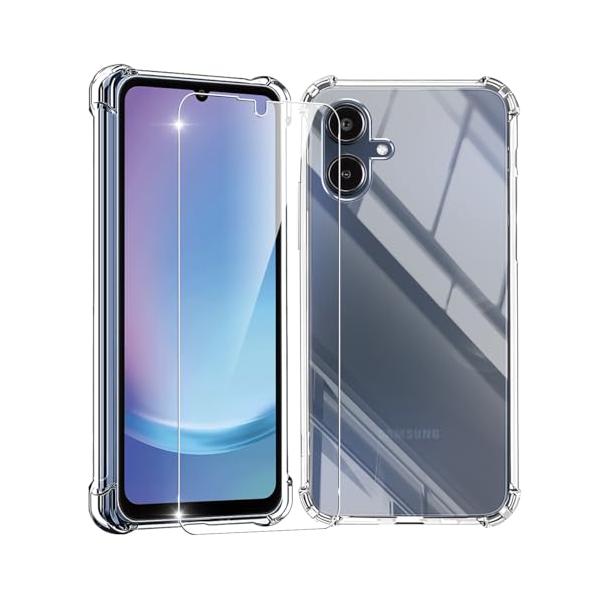 対応 Galaxy A25 5G ケース クリア 黄変防止 + galaxy A25 SC-53F SCG33 ガラスフィルム 柔軟 ギャラクシーa25 5G ケース 耐衝撃 ガラスフイルム保護