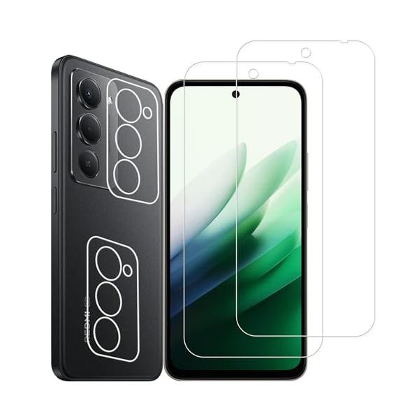 HKKAIS【2+2枚セット】日本製硝子採用 Redmi 15 5G 用 ガラスフィルム カメラフィルム 強化 ガラス 液晶 保護 フィルム