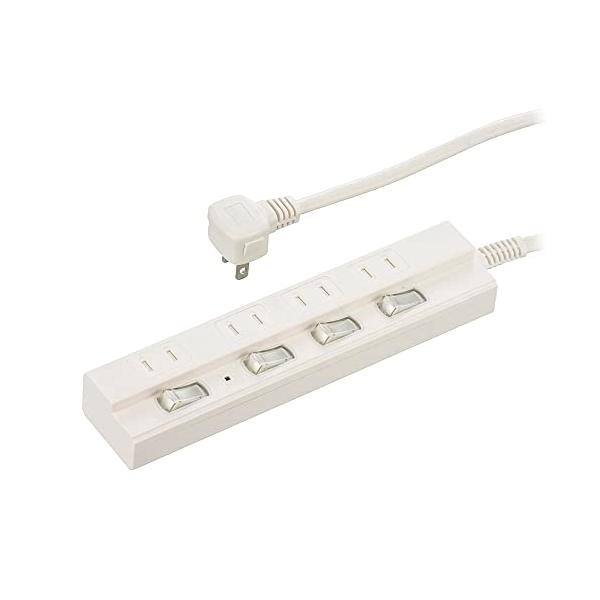 オーム電機 節電タップ 雷ガード 4個口 2m ランプ付き個別スイッチ 感電防止シャッター付きコンセント ホワイト HS-TPK42W-22 00-1573 OHM