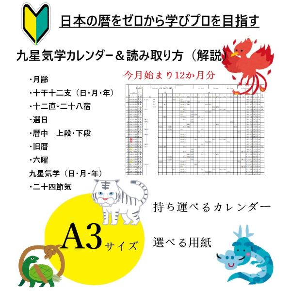 解説つき 占い 九星気学 今 月 来月 始まり カレンダー A3 サイズ 選日 暦注 二十八宿 十二直 本 格的 旧 暦 年 21年 ２０２０ ２０２１ 説明書 Spiritual A3 鹿鳴ヤフーショッピング店 通販 Yahoo ショッピング