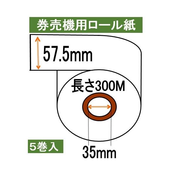 【特価】券売機 ロール紙  ５巻入り 白色 ミシン無し 幅57.5mm 長さ300Ｍ 食券 感熱ロール サーマルロール チケットロール 発券機