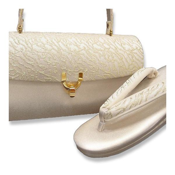 新品沙織 西陣織 草履バッグ 八重桜文パールトーン